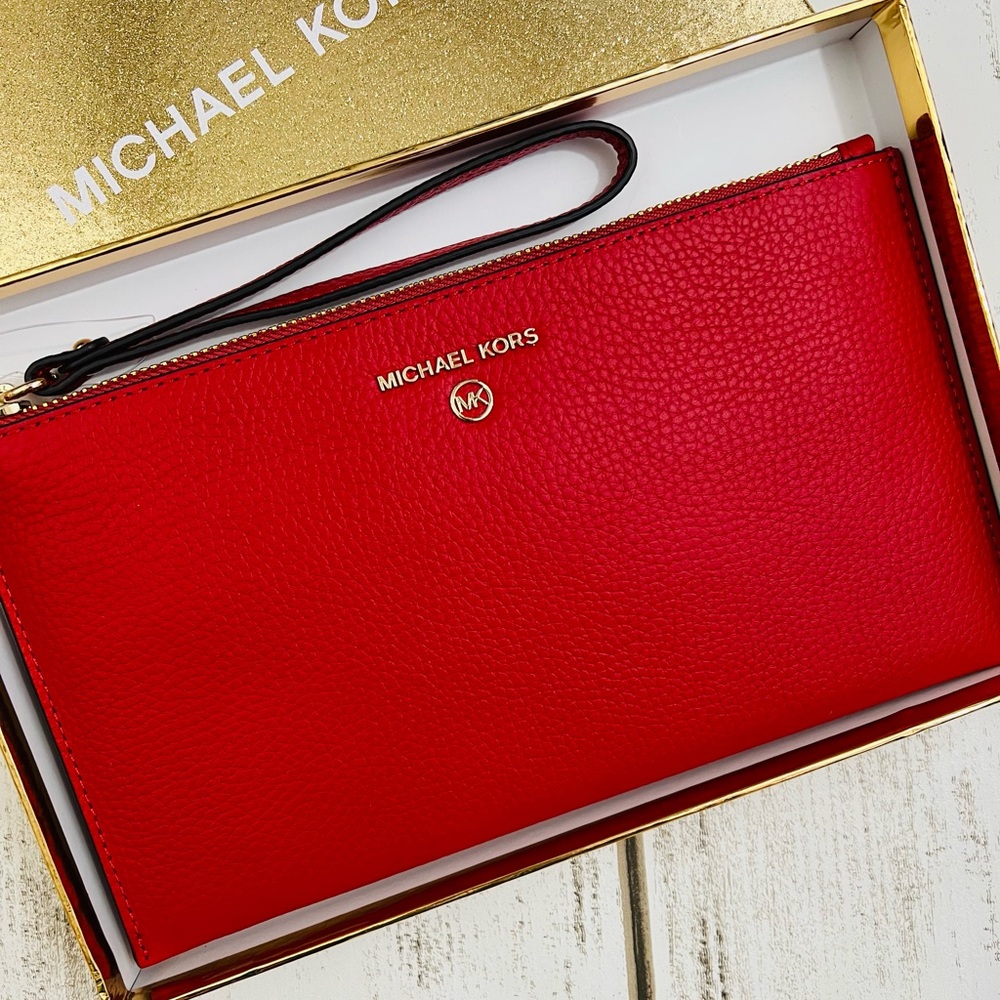Michael Kors Large Zip Clutch Wristlet Flame Red - Picture 3 of 8